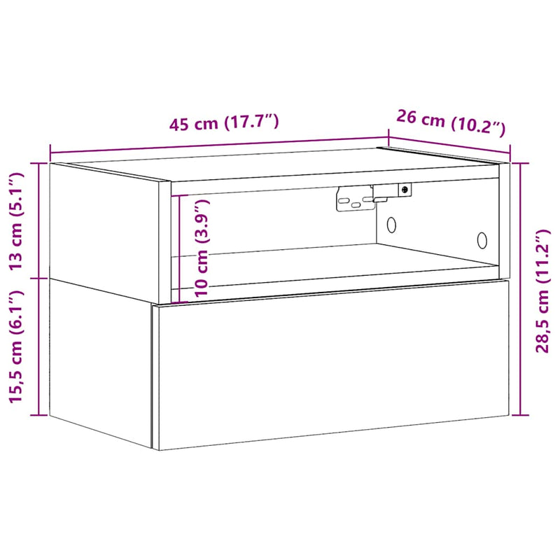 vidaXL 2 db sonoma tölgy falra szerelhető éjjeliszekrény 45x26x28,5 cm