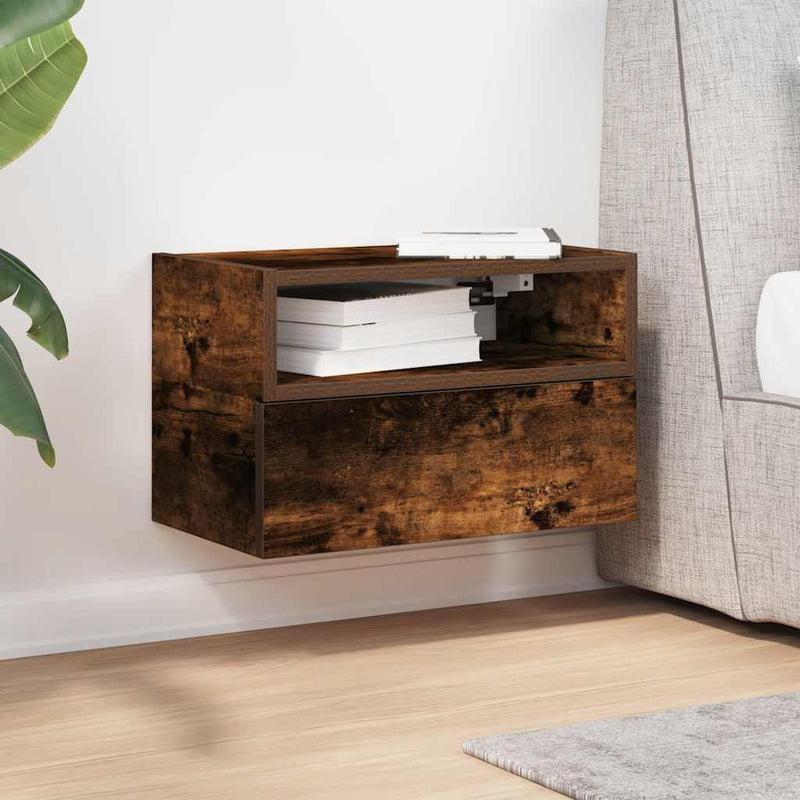 vidaXL füstös tölgy színű falra szerelhető éjjeliszekrény 45x26x28,5cm