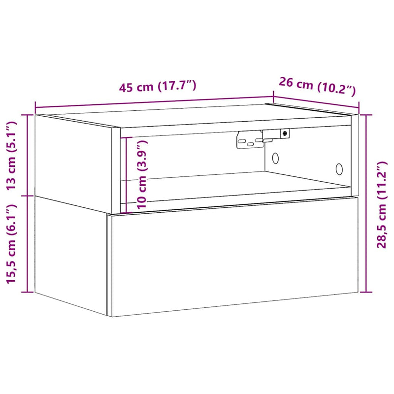 vidaXL barna tölgyszínű falra szerelhető éjjeliszekrény 45x26x28,5 cm