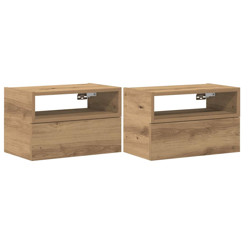 vidaXL 2 db kézműves tölgy fali szerelhető éjjeliszekrény 45x26x28,5cm