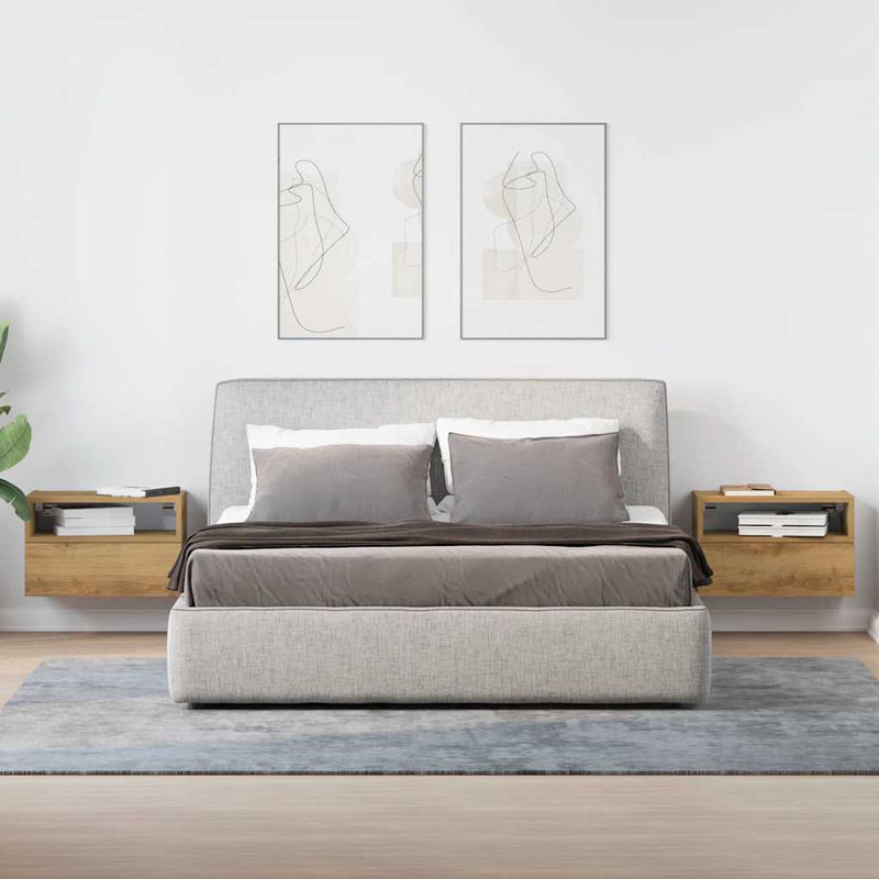 vidaXL 2 db kézműves tölgy fali szerelhető éjjeliszekrény 45x26x28,5cm