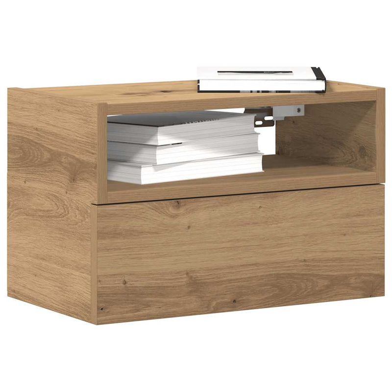 vidaXL 2 db kézműves tölgy fali szerelhető éjjeliszekrény 45x26x28,5cm