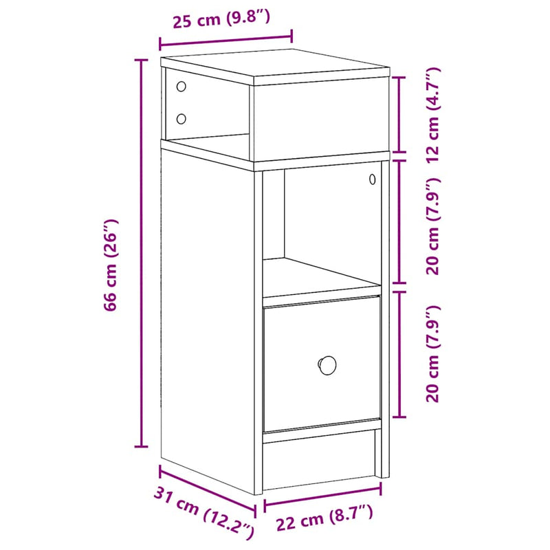 vidaXL 2 db sonoma tölgy színű éjjeliszekrény fiókkal 25 x 31 x 66 cm