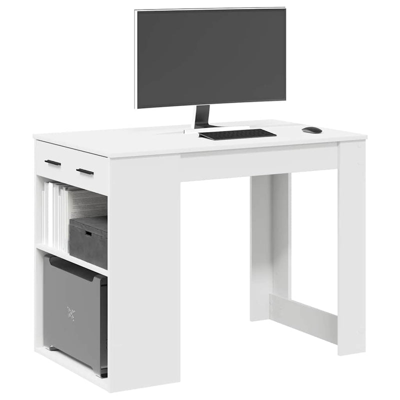 vidaXL íróasztal fiókkal és polccal fehér 102x62x77,5 cm gépelt fa