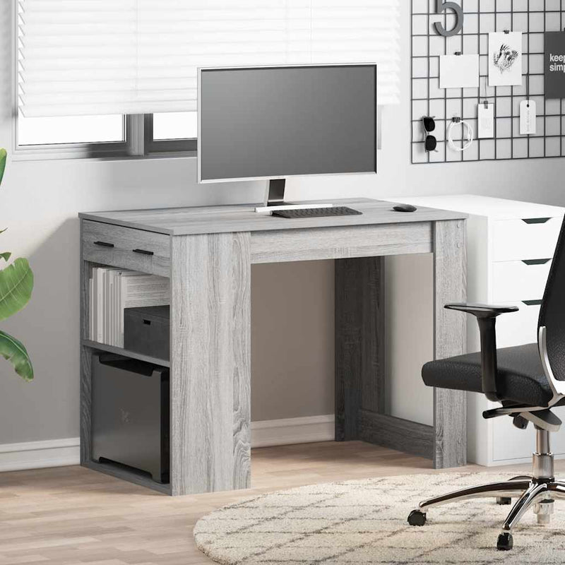 vidaXL íróasztal fiókkal és polccal szürke sonoma 102x62x77,5 cm