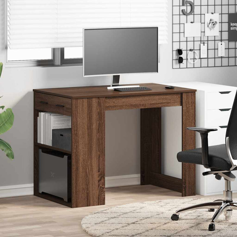 vidaXL íróasztal fiókkal polccal barna tölgy 102x62x77,5 cm gépelt fa