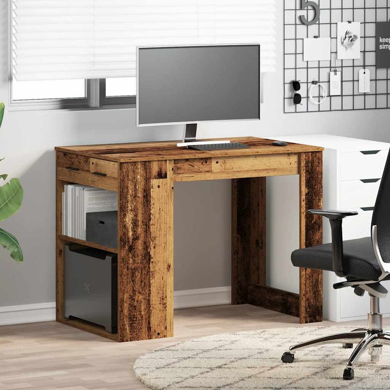 vidaXL íróasztal fiókkal és polccal régi fa 102x62x77,5 cm gépelt fa