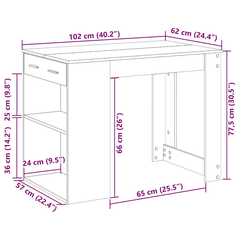 vidaXL íróasztal fiókkal és polccal régi fa 102x62x77,5 cm gépelt fa