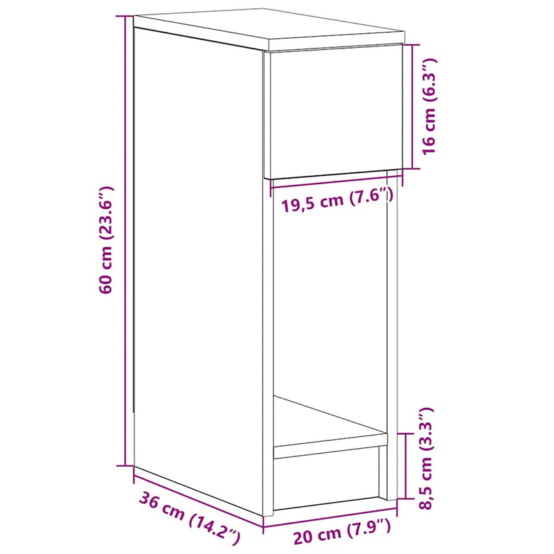 vidaXL betonszürke éjjeliszekrény fiókkal 20 x 36 x 60 cm