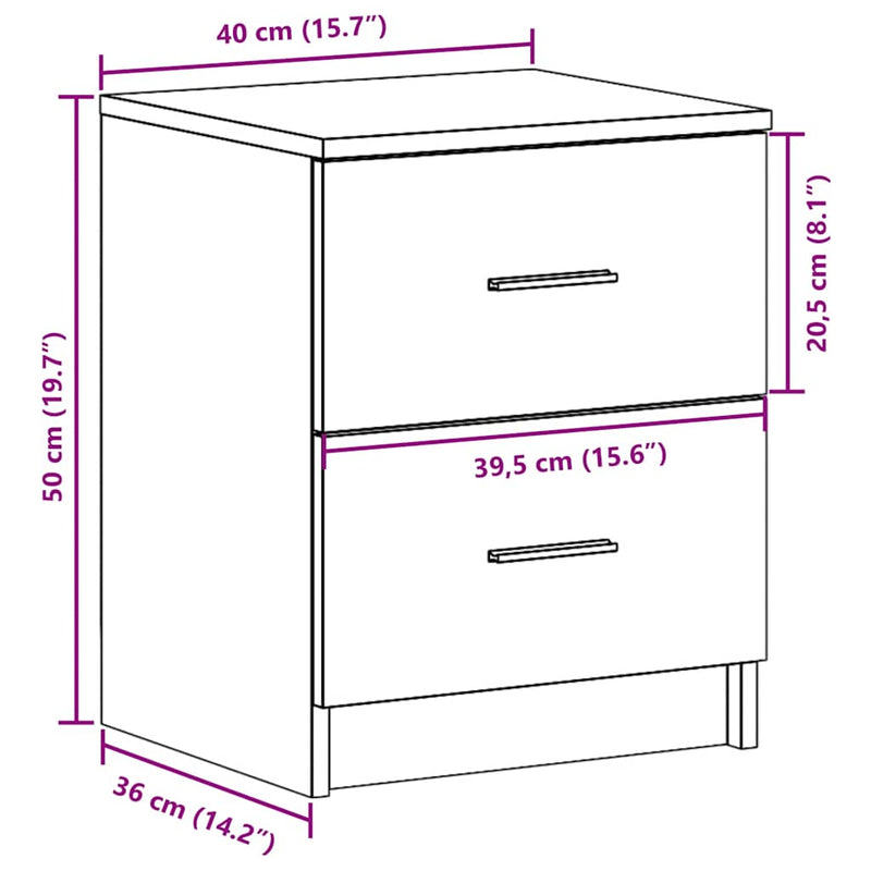 vidaXL 2 db füstös tölgy színű éjjeliszekrény 2 fiókkal 40x36x50 cm