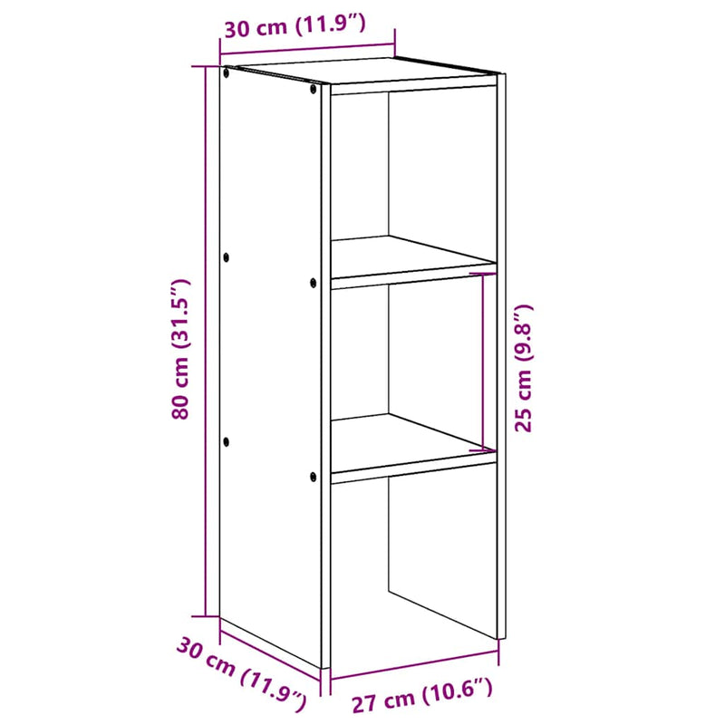 vidaXL kézműves tölgy szerelt fa könyvespolc halmozható 30x30x80 cm