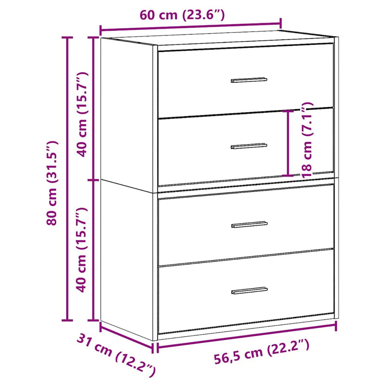 vidaXL 2 db fehér szerelt fa szekrény 2 fiókkal 60 x 31 x 40 cm