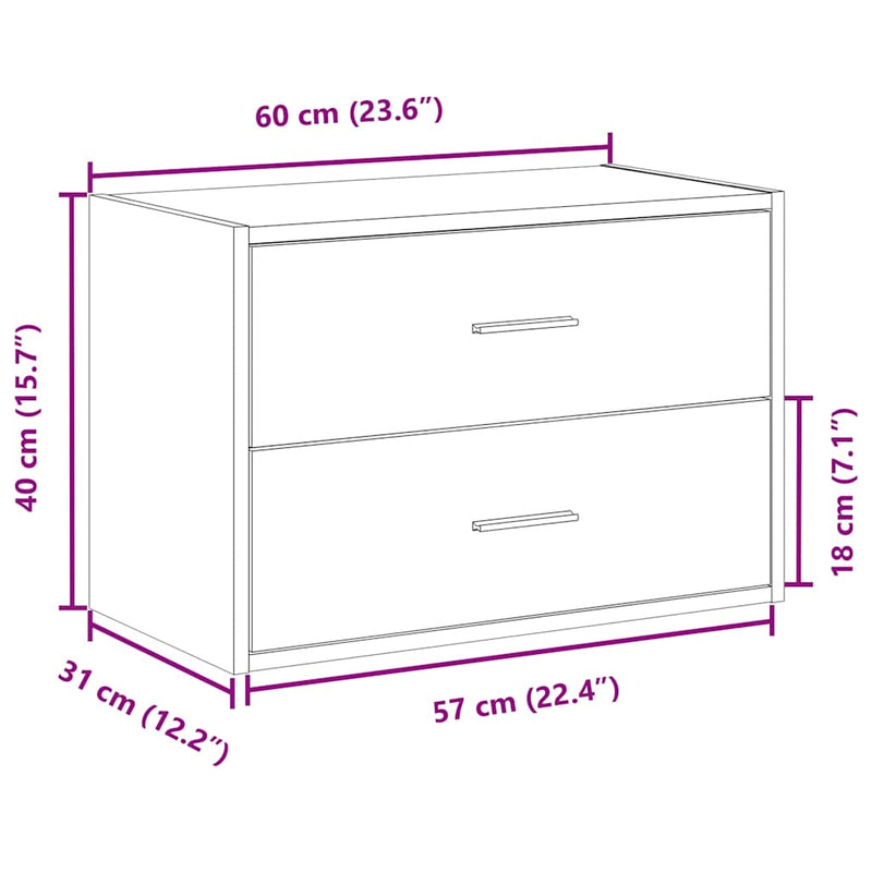 vidaXL betonszürke szerelt fa szekrény 2 fiókkal 60 x 31 x 40 cm