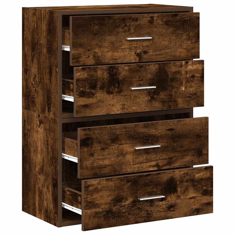 vidaXL 2 db füstölt tölgy szerelt fa szekrény 2 fiókkal 60 x 31 x 40cm