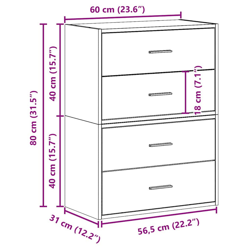 vidaXL 2 db füstölt tölgy szerelt fa szekrény 2 fiókkal 60 x 31 x 40cm