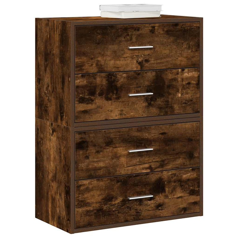 vidaXL 2 db füstölt tölgy szerelt fa szekrény 2 fiókkal 60 x 31 x 40cm
