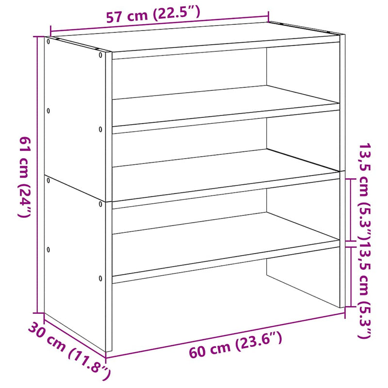 vidaXL 2 db fehér cipőtartó állvány halmozható 60 x 30 x 30,5 cm