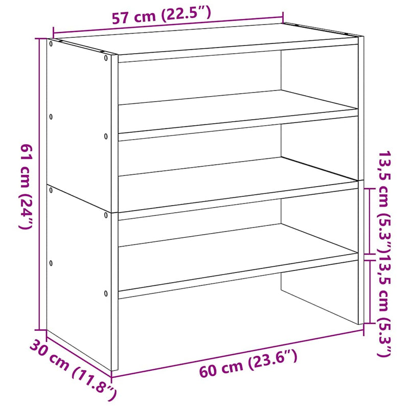 vidaXL 2 db barna tölgyfa cipőtartó állvány halmozható 60x30x30,5 cm