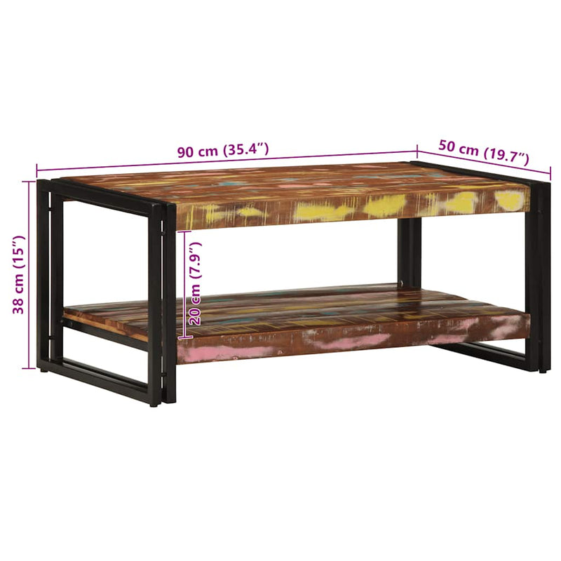 vidaXL dohányzóasztal többszínű 90x50x38cm tömörfa újrahasznosított fa