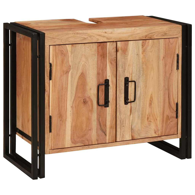 vidaXL Fürdőszobai mosdószekrény 71 x 33 x 58 cm Tömör akácfa és vas