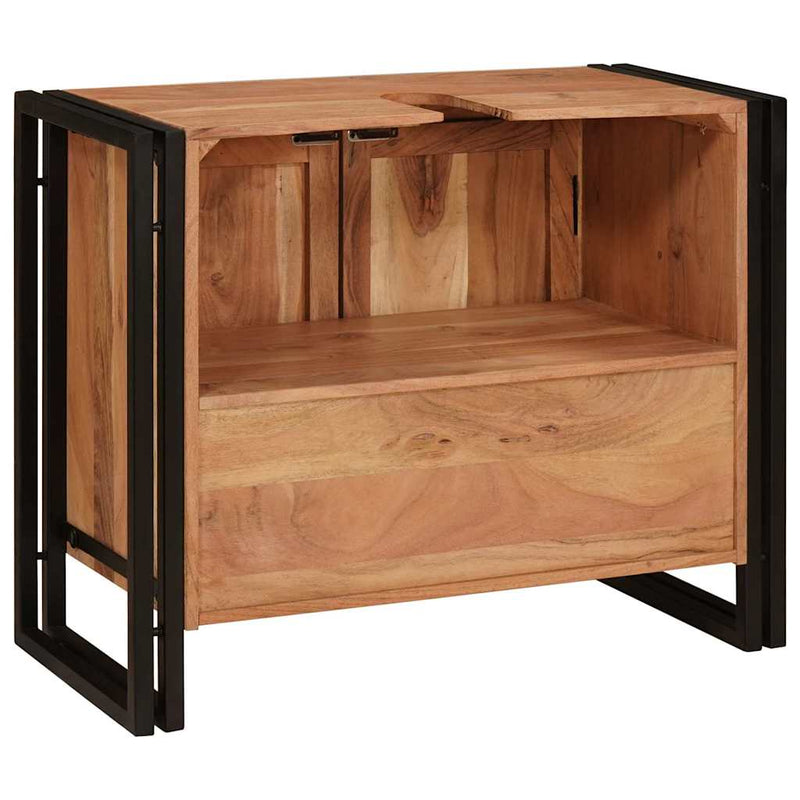 vidaXL Fürdőszobai mosdószekrény 71 x 33 x 58 cm Tömör akácfa és vas