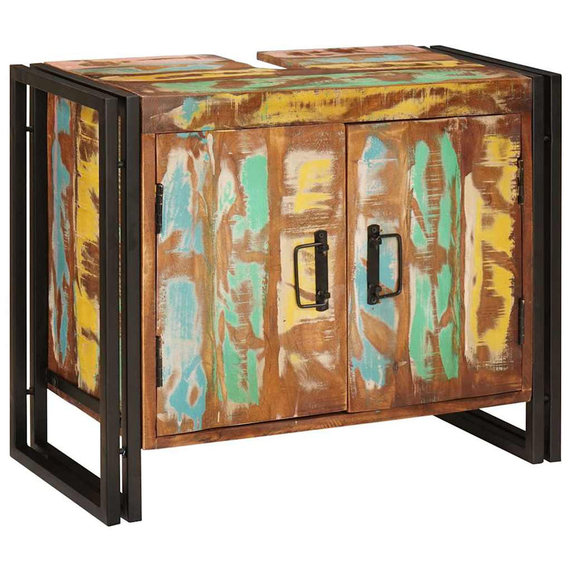 vidaXL Fürdőszobai mosdószekrény Tömör újrahasznosított fa és Vas