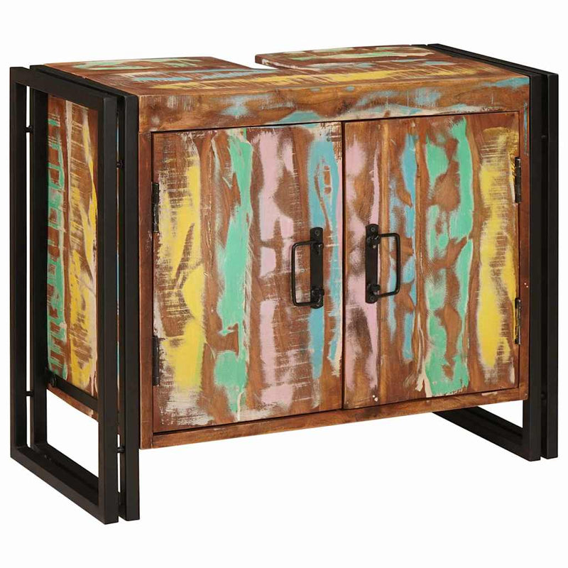 vidaXL Fürdőszobai mosdószekrény Tömör újrahasznosított fa és Vas