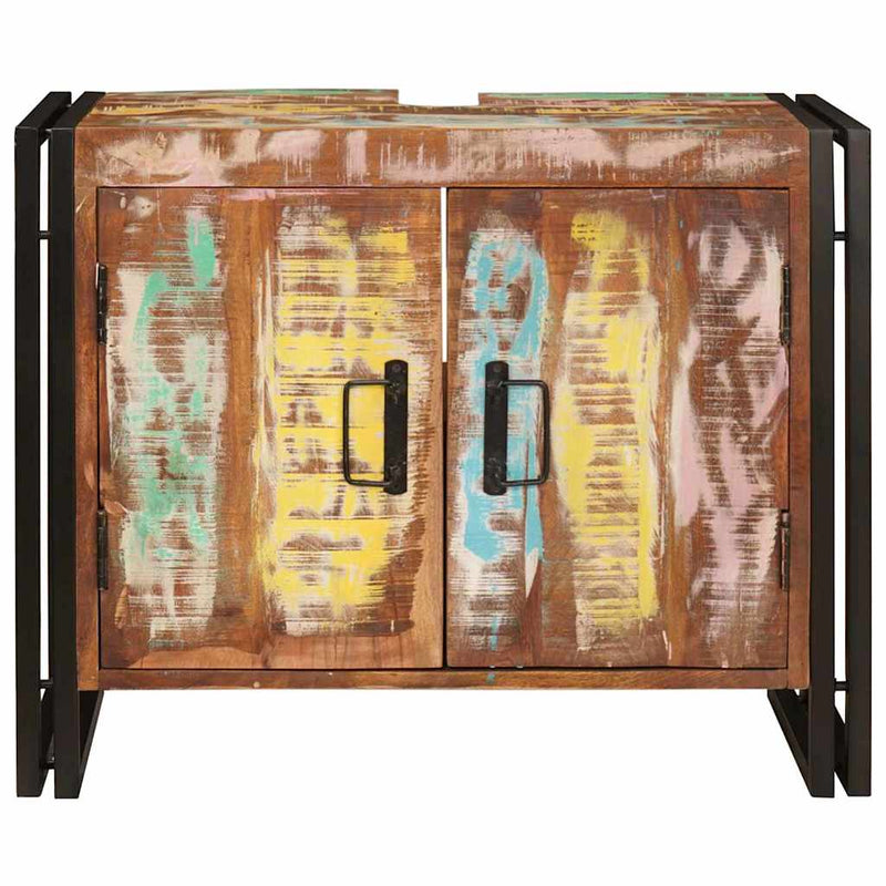 vidaXL Fürdőszobai mosdószekrény Tömör újrahasznosított fa és Vas