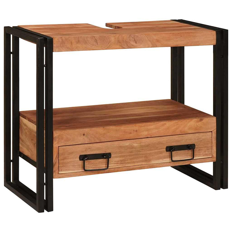 vidaXL Fürdőszobai mosdószekrény 71 x 33 x 58 cm Tömör akácfa és vas