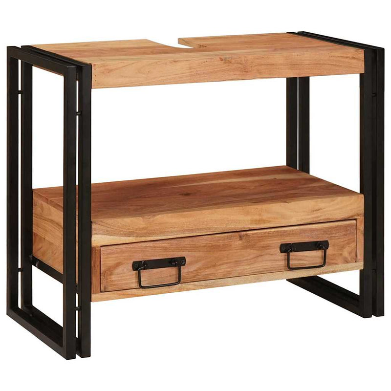 vidaXL Fürdőszobai mosdószekrény 71 x 33 x 58 cm Tömör akácfa és vas