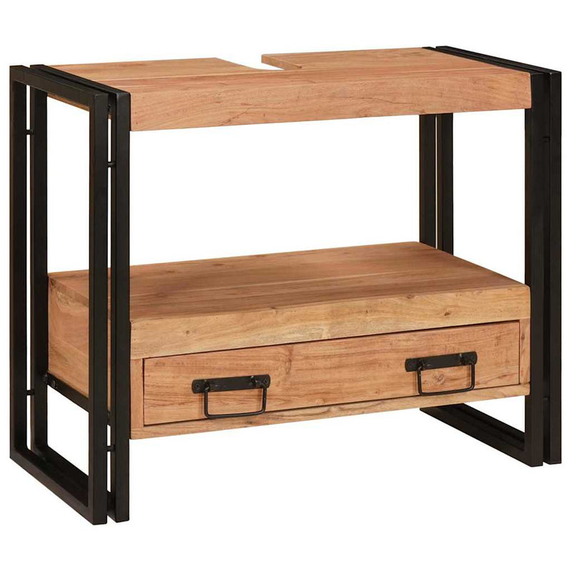 vidaXL Fürdőszobai mosdószekrény 71 x 33 x 58 cm Tömör akácfa és vas