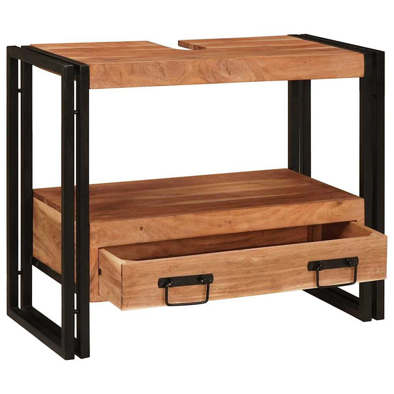 vidaXL Fürdőszobai mosdószekrény 71 x 33 x 58 cm Tömör akácfa és vas