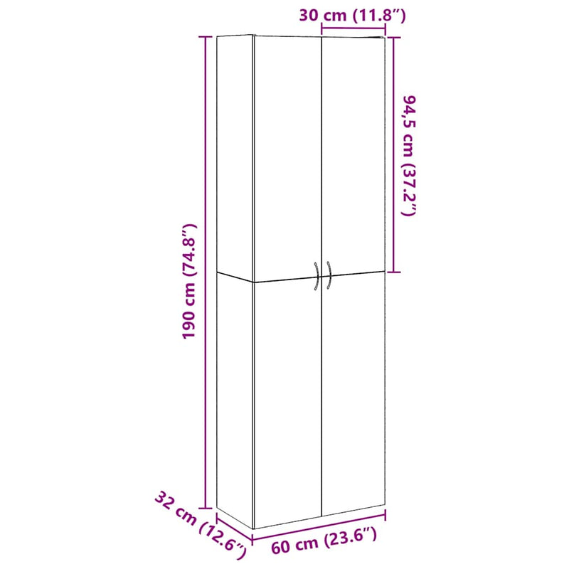 vidaXL antik fa színű szerelt fa magasszekrény 60 x 32 x 190 cm