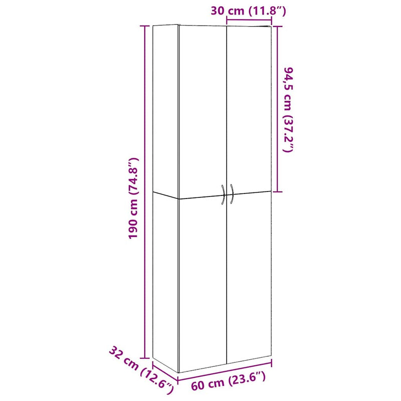 vidaXL kézműves tölgy színű szerelt fa magasszekrény 60 x 32 x 190 cm