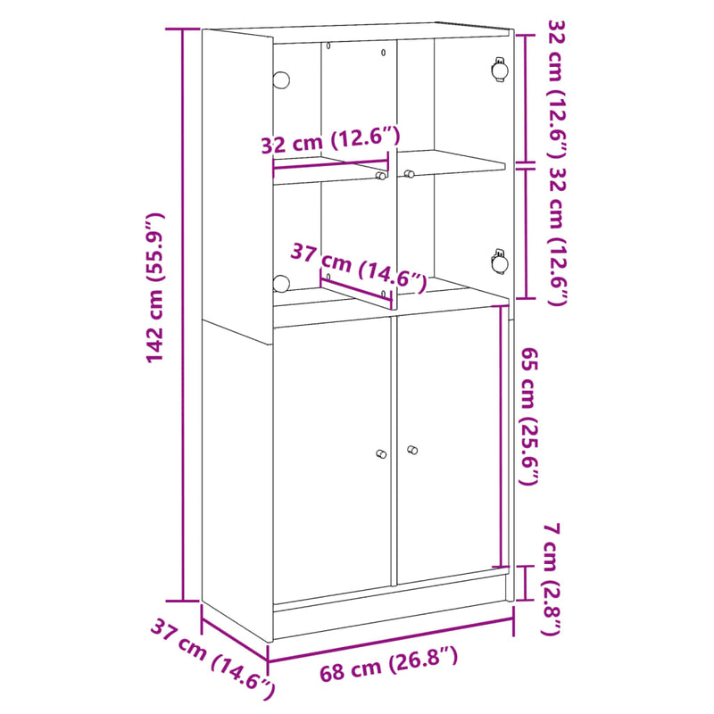 vidaXL antik fa színű szerelt fa magasszekrény ajtókkal 68x37x142 cm