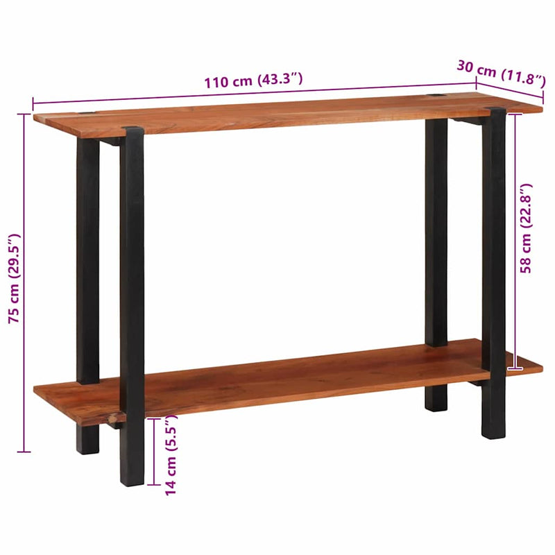 vidaXL Konzolasztal polcokkal Barna 110 x 30 x 75 cm tömör akácfa