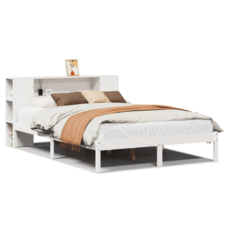 vidaXL fehér tömör fenyőfa könyvespolcos ágy matrac nélkül 120x190 cm