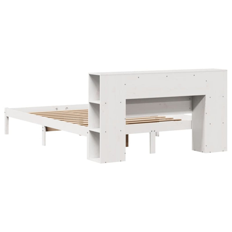 vidaXL fehér tömör fenyőfa könyvespolcos ágy matrac nélkül 120x190 cm