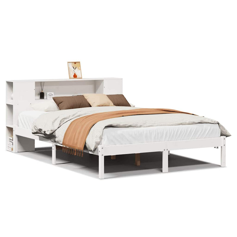 vidaXL fehér tömör fenyőfa könyvespolcos ágy matrac nélkül 135x190 cm