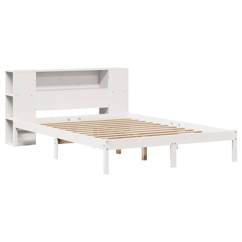 vidaXL fehér tömör fenyőfa könyvespolcos ágy matrac nélkül 135x190 cm