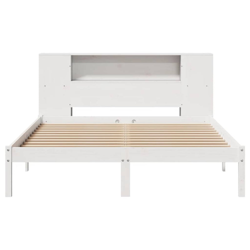 vidaXL fehér tömör fenyőfa könyvespolcos ágy matrac nélkül 135x190 cm