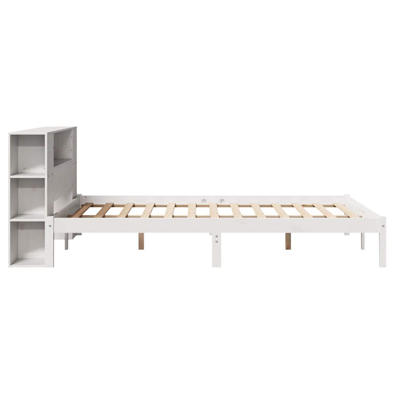 vidaXL fehér tömör fenyőfa könyvespolcos ágy matrac nélkül 135x190 cm