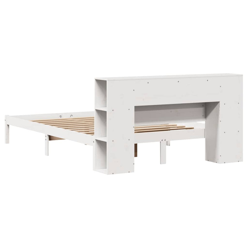 vidaXL fehér tömör fenyőfa könyvespolcos ágy matrac nélkül 135x190 cm