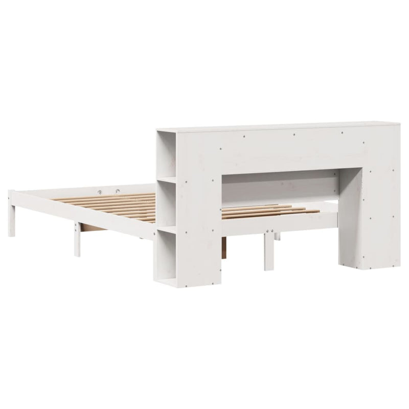 vidaXL fehér tömör fenyőfa könyvespolcos ágy matrac nélkül 140x190 cm
