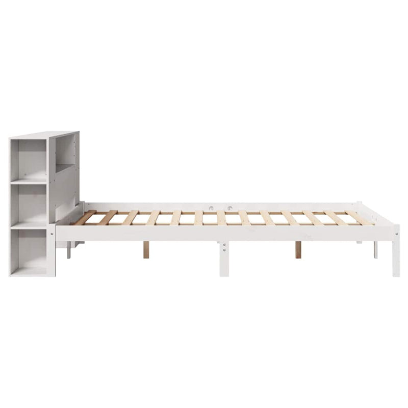 vidaXL fehér tömör fenyőfa könyvespolcos ágy matrac nélkül 140x200 cm