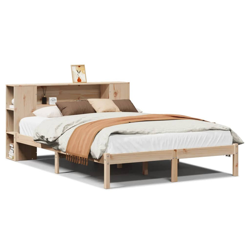 vidaXL tömör fenyőfa könyvespolcos ágy matrac nélkül 150 x 200 cm