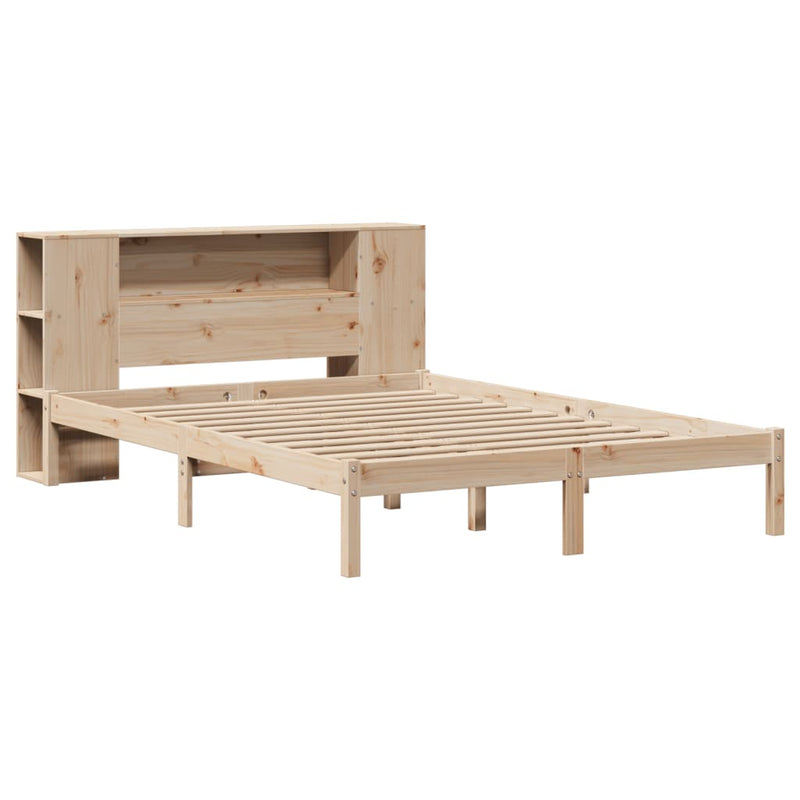 vidaXL tömör fenyőfa könyvespolcos ágy matrac nélkül 160 x 200 cm