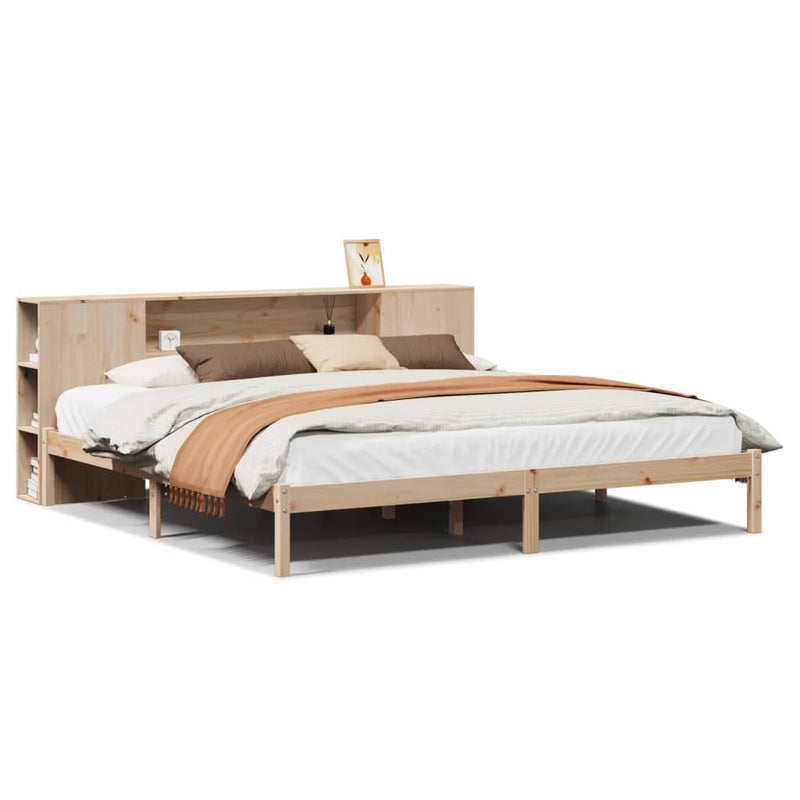 vidaXL tömör fenyőfa könyvespolcos ágy matrac nélkül 180 x 200 cm