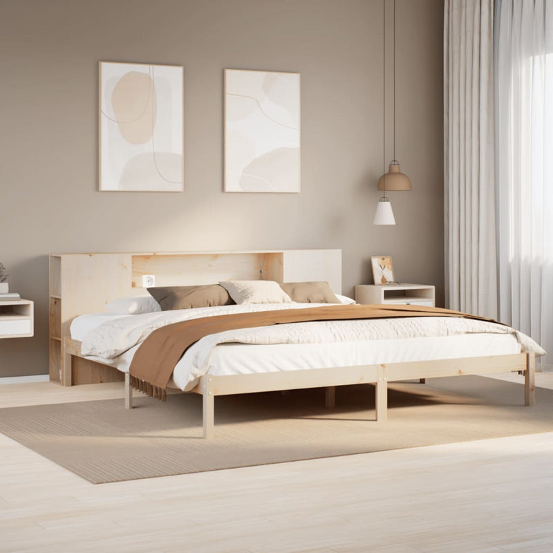 vidaXL tömör fenyőfa könyvespolcos ágy matrac nélkül 180 x 200 cm