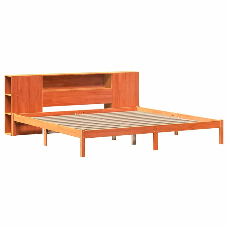 vidaXL barna tömör fenyőfa könyvespolcos ágy matrac nélkül 200 x 200cm